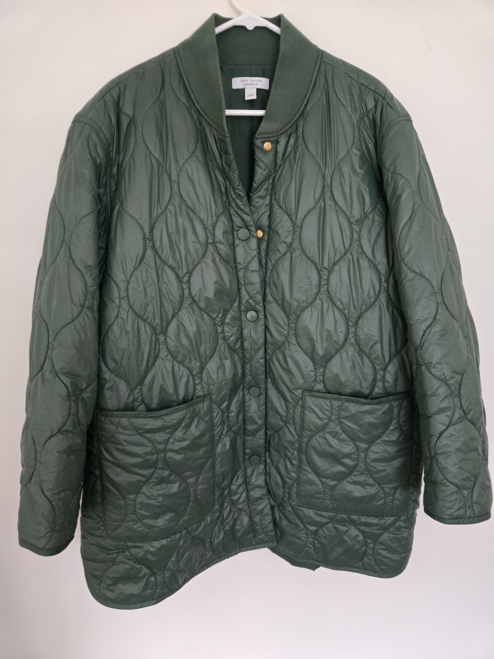 Ann Taylor Weekend Dark Green Quilted Puffer Jacket Normcore Fall Size L